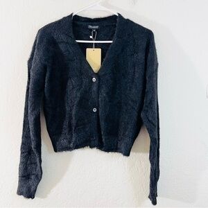 NWT VERABENDI Long Sleeve Acrylic Blend Fuzzy Cardigan Size Medium Black